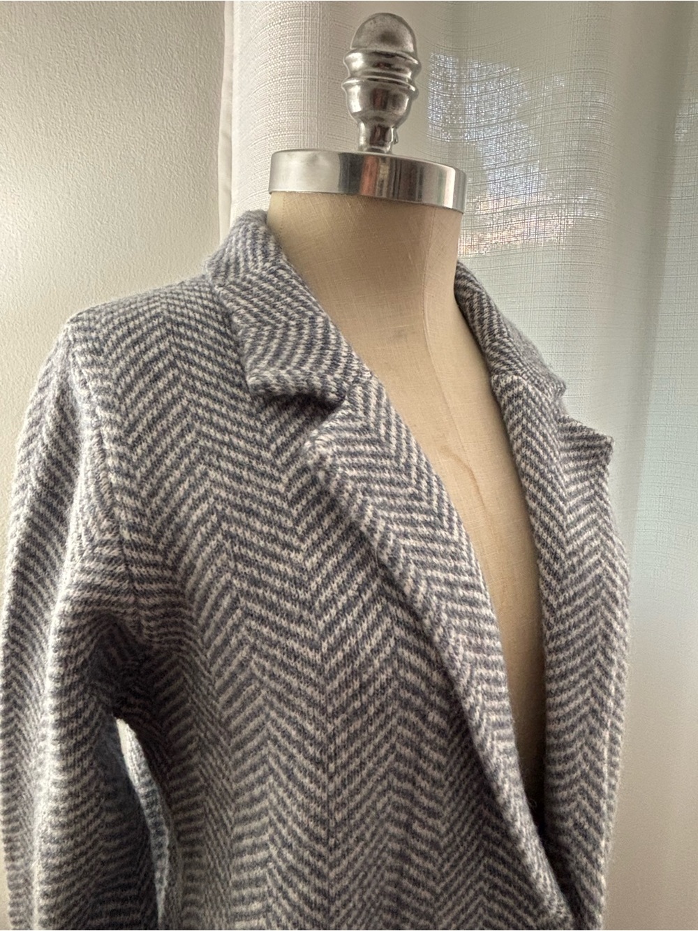 Sincerely Jules Bue-Gray Herringbone Notch Lapel Open Sweater Jacket, Lg, NWT